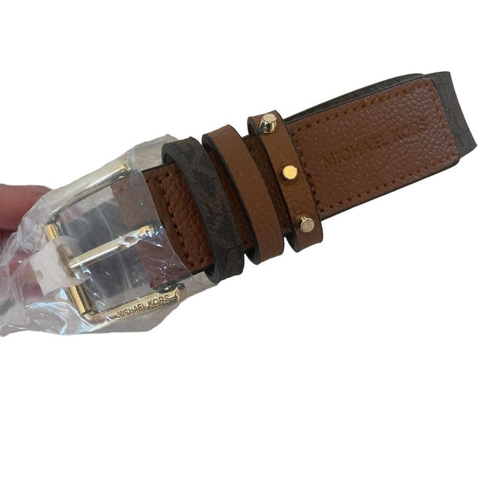 Michael Kors MK Logo Gold Buckle Chocolate Brown Belt Women’s Size Large